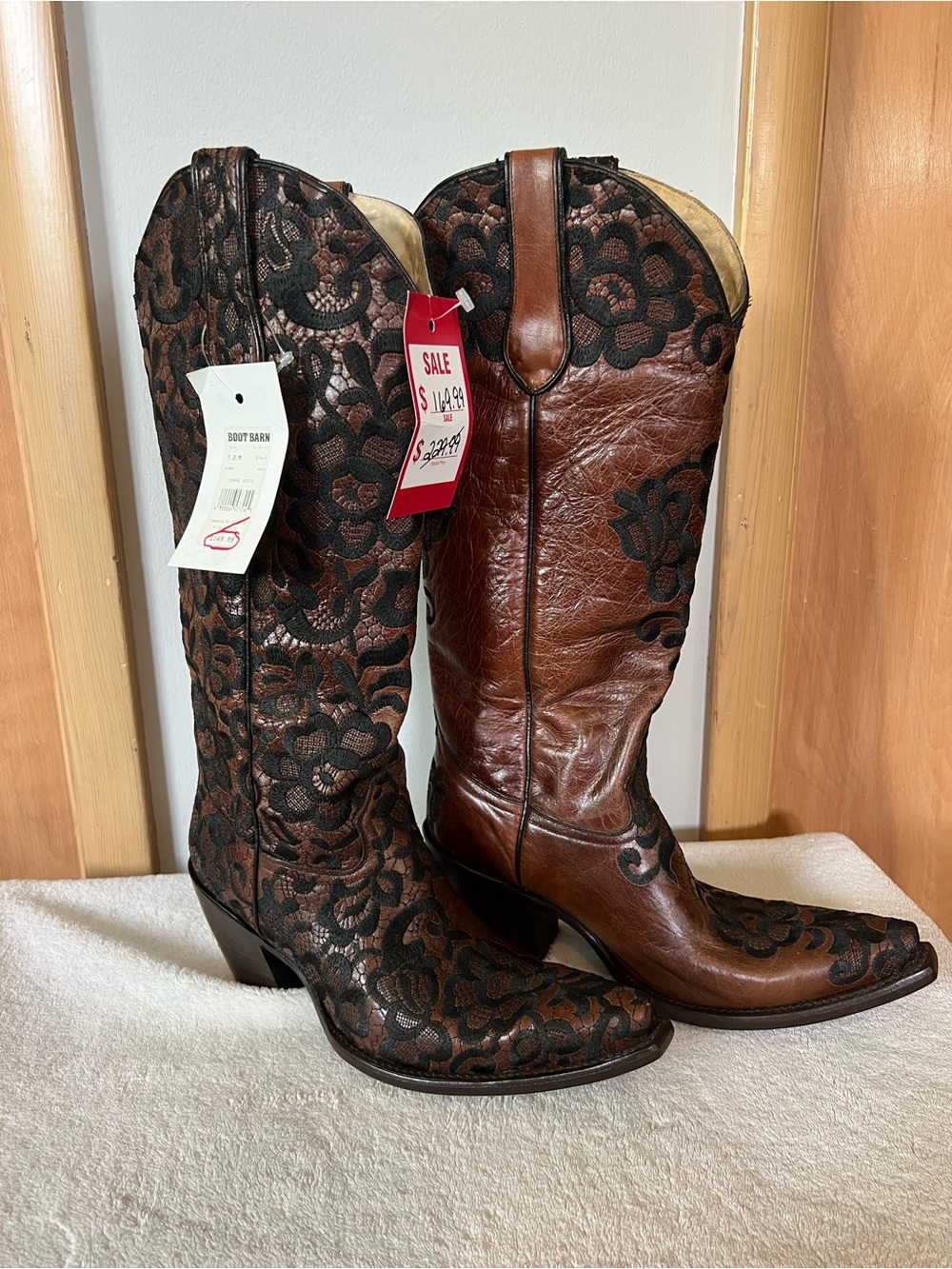 Boot Barn Women’s Brown Lace-Pattern Knee High Cowboy Corral Boots